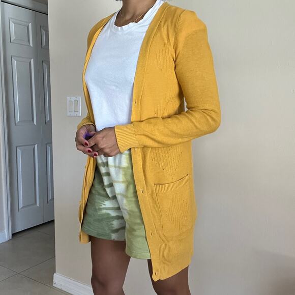 BDG Urban Outfitters Long Open Cardigan Sweater with Pockets Yellow Size S - Picture 10 of 11